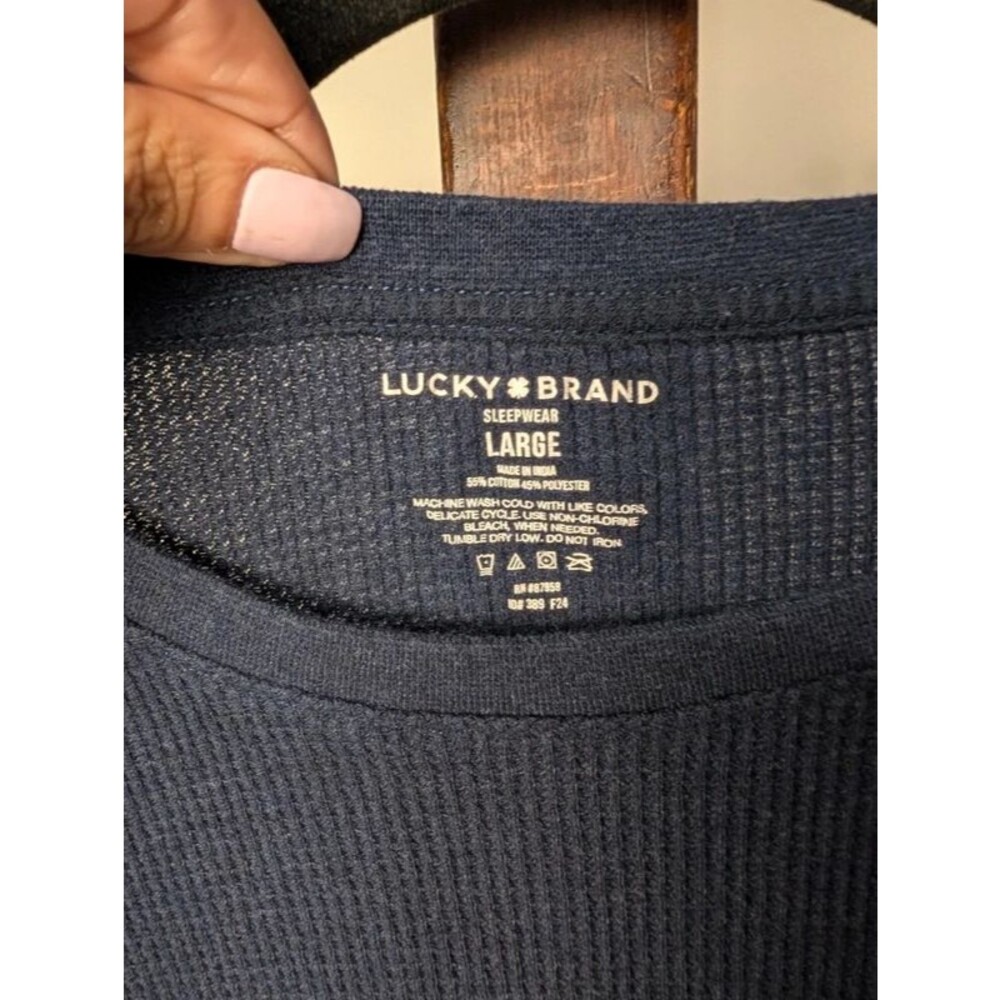 Lucky Brand Navy Waffle Knit Thermal Long Sleeve Top L - Picture 3 of 6